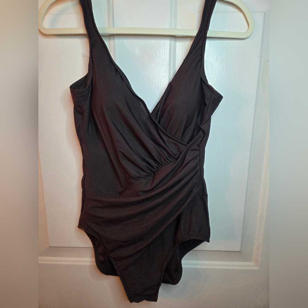 Miraclesuit Swimsuit Slimming Wrap Style Brown Size 12